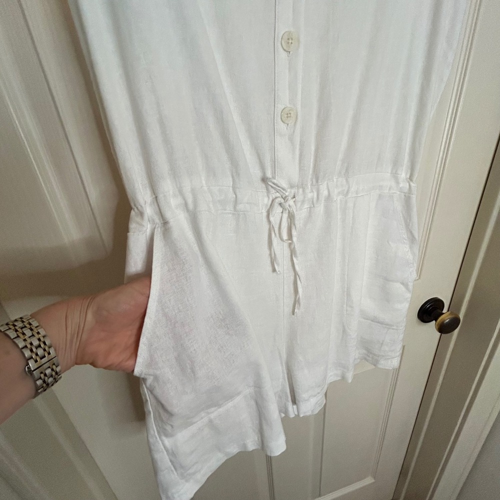 Dear John White Linen/Cotton Button Front Romper Flutter Sleeve Womens Large - Picture 9 of 9